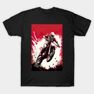 Dirt Bike With Red and Black Paint Splash Design T-Shirt